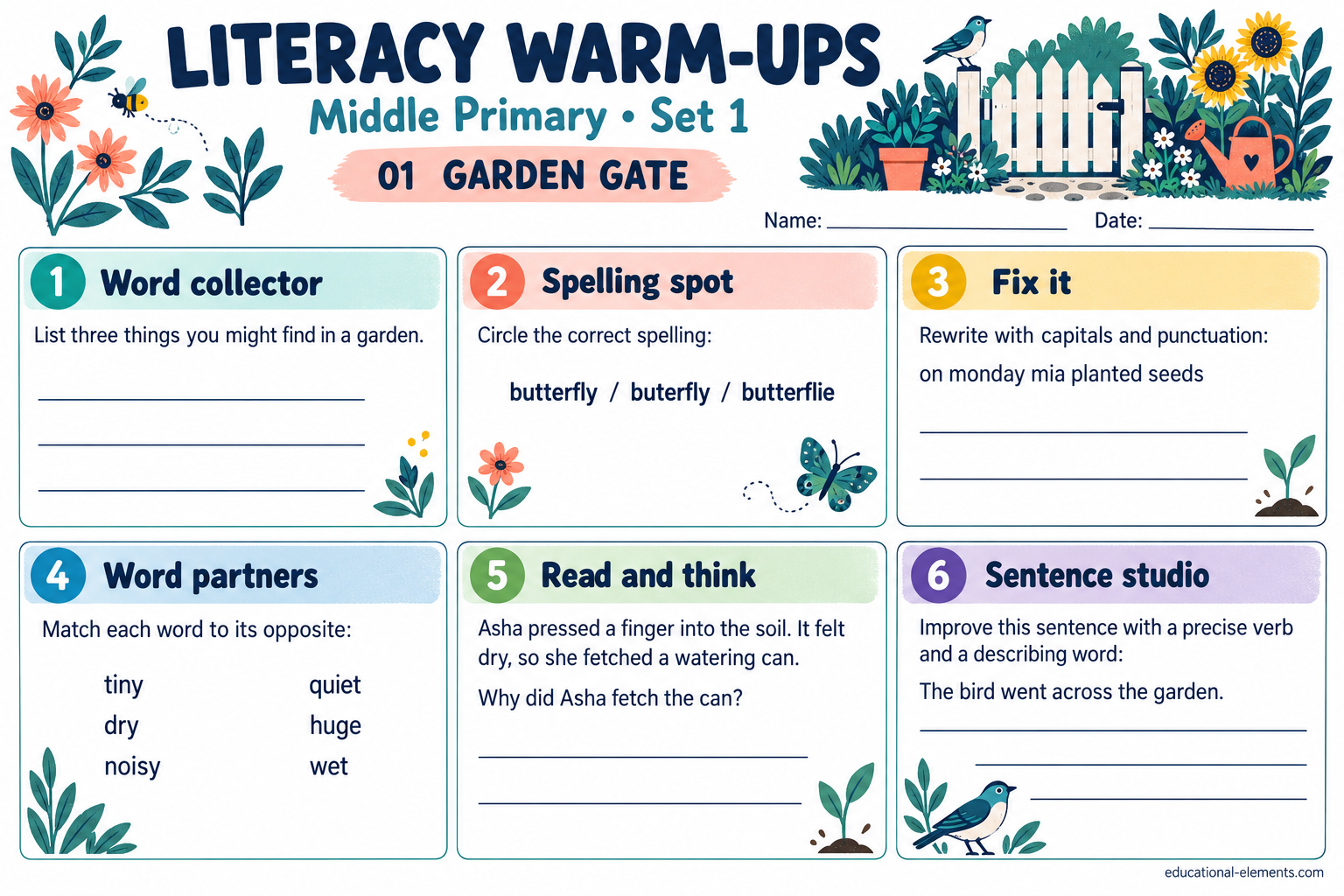 Preview of Literacy Warm-Ups - Middle Primary Set 1